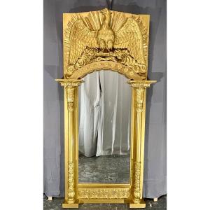 Large Old Mirror High 212 X101 Cm Empire Period, Wood Gilded With Gold Leaf, Very Good Condition