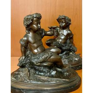 2 Bronzes Auguste Moreau Bacchus Long 26.5 Height 32.5 Cm