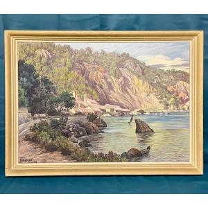Painting Signed Henri Jougounou, Kabylie Landscape, Orientalist Painting 