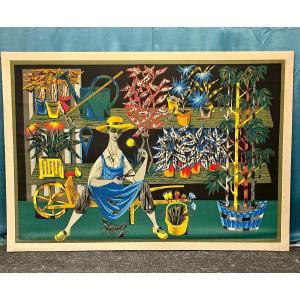 Robert Debieve Tapestry Screenprint The Florist 177x123 Cm 