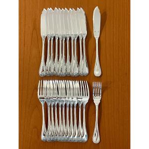 Christofle Malmaison, 24-piece Fish Cutlery Set, Near New Condition 