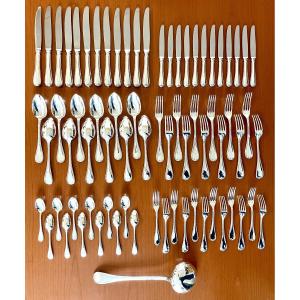 Christofle 73-piece Flatware Set With Crossed Ribbons, Mint Condition 