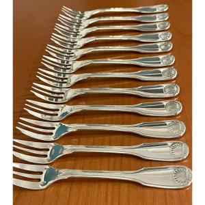Christofle France Vendôme, 12 Dessert Cake Forks, Mint Condition 