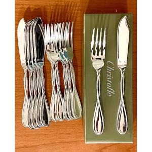 Christofle Galéa Fish Cutlery Set, 6 Forks, 6 Knives, Very Good Condition 