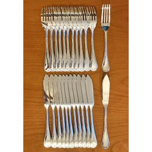 Christofle France, Ribbons, 12 Fish Cutlery Pieces, Very Good Condition 