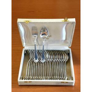 Christofle Spatours Dessert Cutlery Set, 12 Spoons, 12 Forks, Mint Condition 