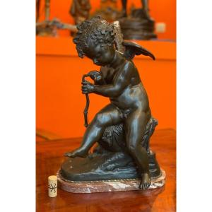 Bronze Sculpture "cupid Holding His Bow"