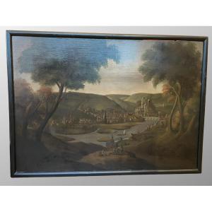 Fortified City Oil On Canvas XIX Century