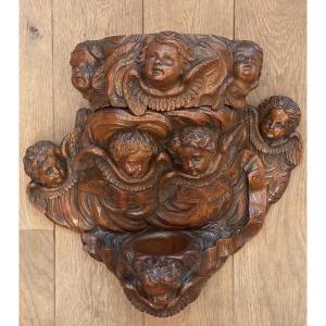 Important Stoup In Carved Wood XIX Century