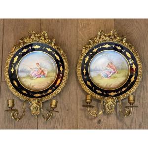 Pair Of Sèvres Porcelain Sconces Château Des Tuileries