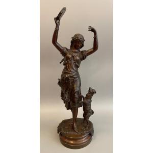 Bronze Sculpture "dance Of The Gypsy With The Tambourine" XIX Century
