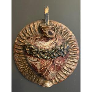 “heart Of Christ” Polychrome Carved Wood