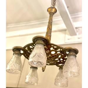 Art Deco Bronze Pendant Chandelier