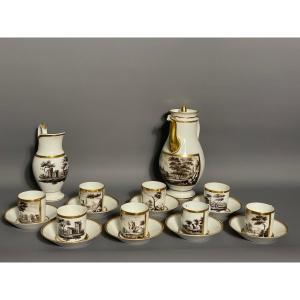Empire Period Coffee Service Landscape Decor In Grisaille 