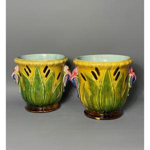Pair Of Art Nouveau Slip Pot Covers 