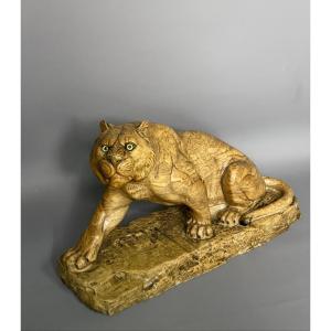Art Deco Period Tiger In Alabaster 