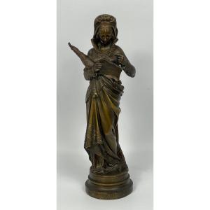 Bronze Sculpture “the Song Of The Spinner” Signed Maurice Constant Favre