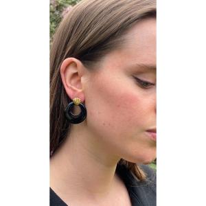 Pair Of Gold And Onyx Earrings