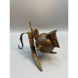 Qajar Inkwell In Gold Damascus Steel