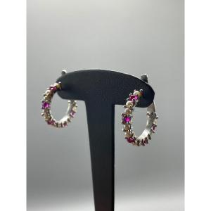 Pair Of Gold, Ruby And Pearl Earrings