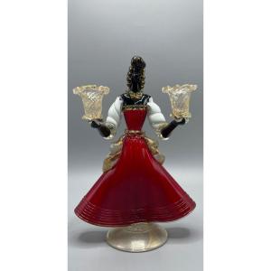 Double Murano Blown Glass Candle Holder