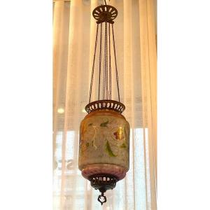 Napoleon III Pendant Light In Enameled And Painted Glass