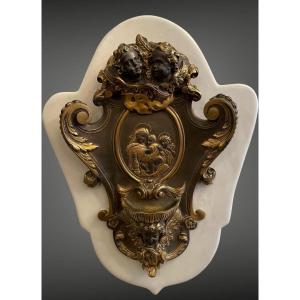 19th Century Barbedienne Double Patina Bronze Holy Water Font
