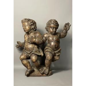 Putti, Carved Wooden Cherubs From The Baroque Period 