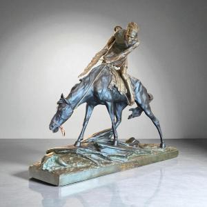 Bronze Sculpture E.drouot Indian On Horseback