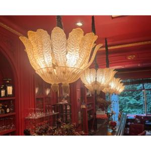 Set Of 10 Murano Glass Sconces 55x43cm, Gold Straw Inlay