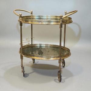 Rolling Table, Brass And Smoked Glass Bar - France 1950-1960