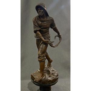 Bronze Sculpture "the Fisherman" By Antoine Bofill 1875-1925