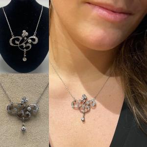 Art Nouveau Pendant In Gold, Silver And Diamonds