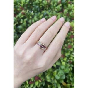 18-carat Yellow Gold Ring, 750 Thousandths, Set With Rubies And Diamonds.