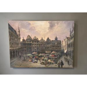 Oil On Canvas, Flower Market, Grand-place Of Brussels