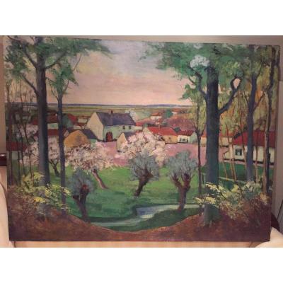 Table View Of Village In Spring