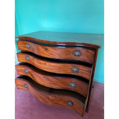 English Commode, Secretary In Trompe l'Oeil XIX Century