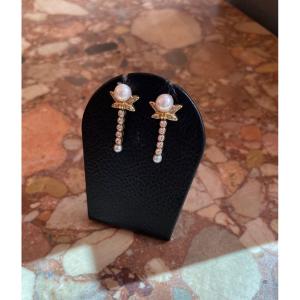 Pair Of Shiny Gold And Pearl Earrings