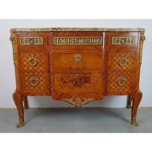 Commode Louis XVI Style Marquetry Bronze Dore 19th