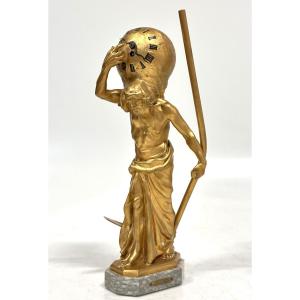 Gilt Bronze Clock Le Temps Gustave Dussart (1875-1952)