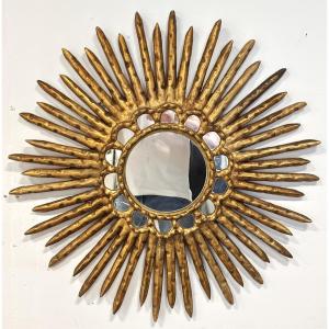 “sun” Mirror In Gilded Wood Circa 1950