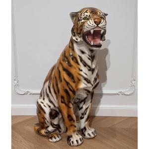 Large Porcelain Tiger Figure Italy 20th Century