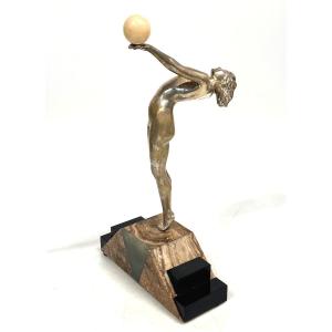 Art Deco Silvered Bronze And Onyx Dancer Figurine 1920-1930