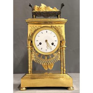 Portico Clock In Gilt Bronze Empire Period Early 19th Century