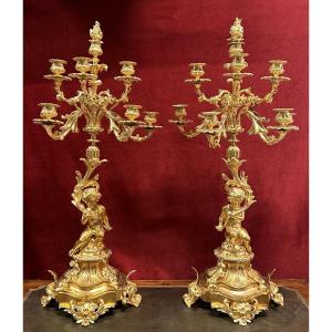 Pair Of Gilt Bronze Candelabra With Putti Napoleon III Period