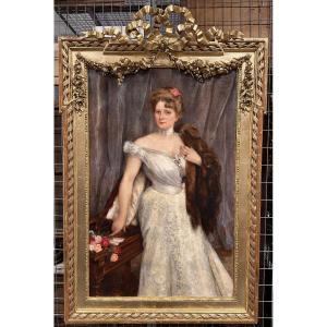 Large Portrait Of An Elegant Woman, Signed Emmanuel Barcay, 1897
