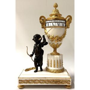 "cercle Tournant" Clock Louis XVI Style Carrara Marble And Bronze