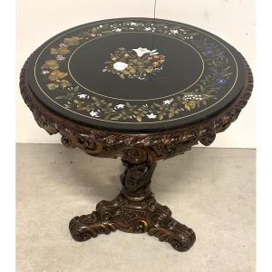 19th Century Neo-renaissance Pietra Dura Table In Black Marble