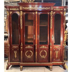 Grand Palace Library Bookcase In Mahogany Empire Style Circa 1880