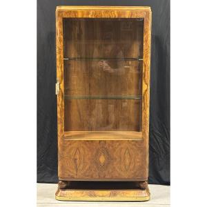 Art Deco Display Cabinet In Burr Walnut Veneer, Circa 1925
